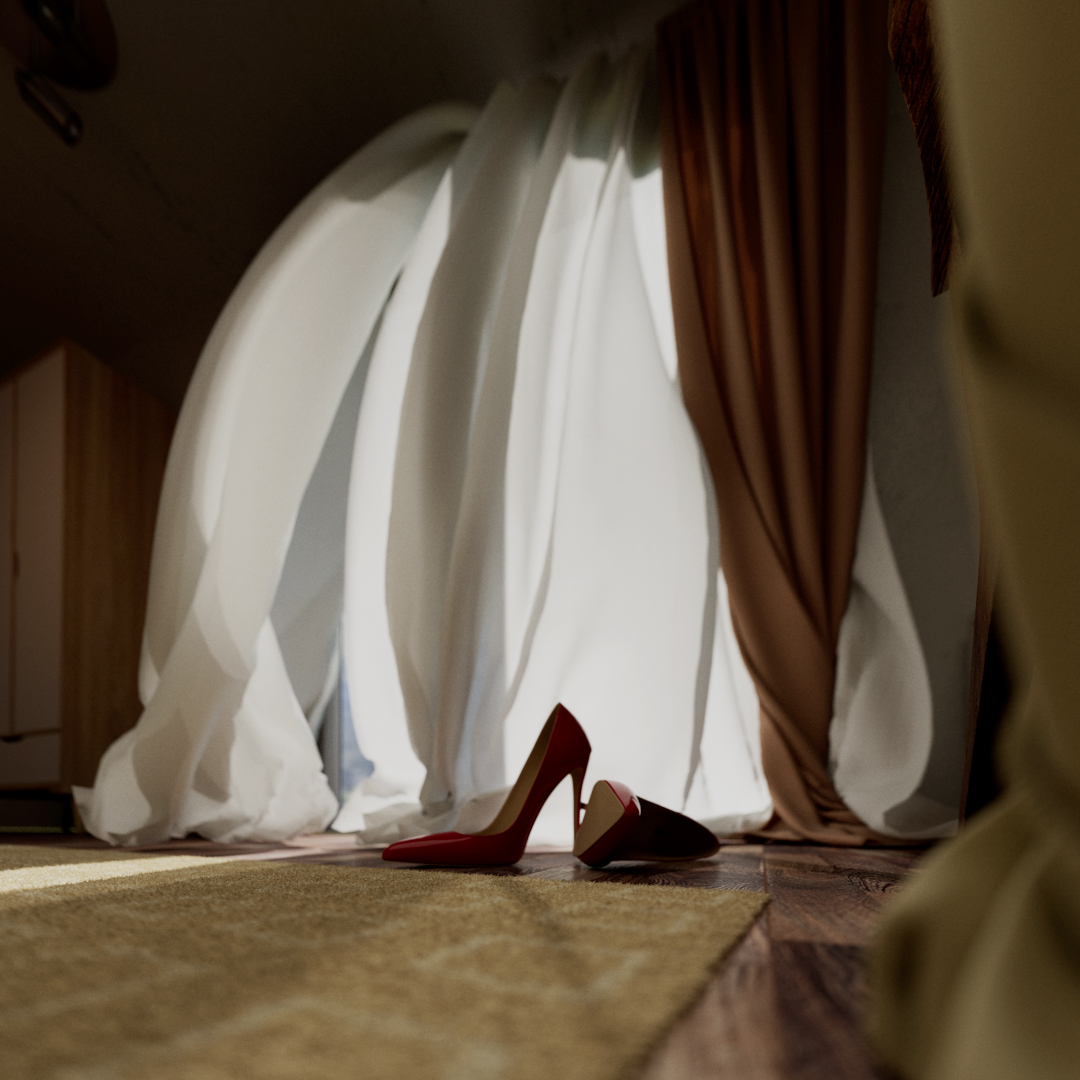 Rendering Curtain and Shoes